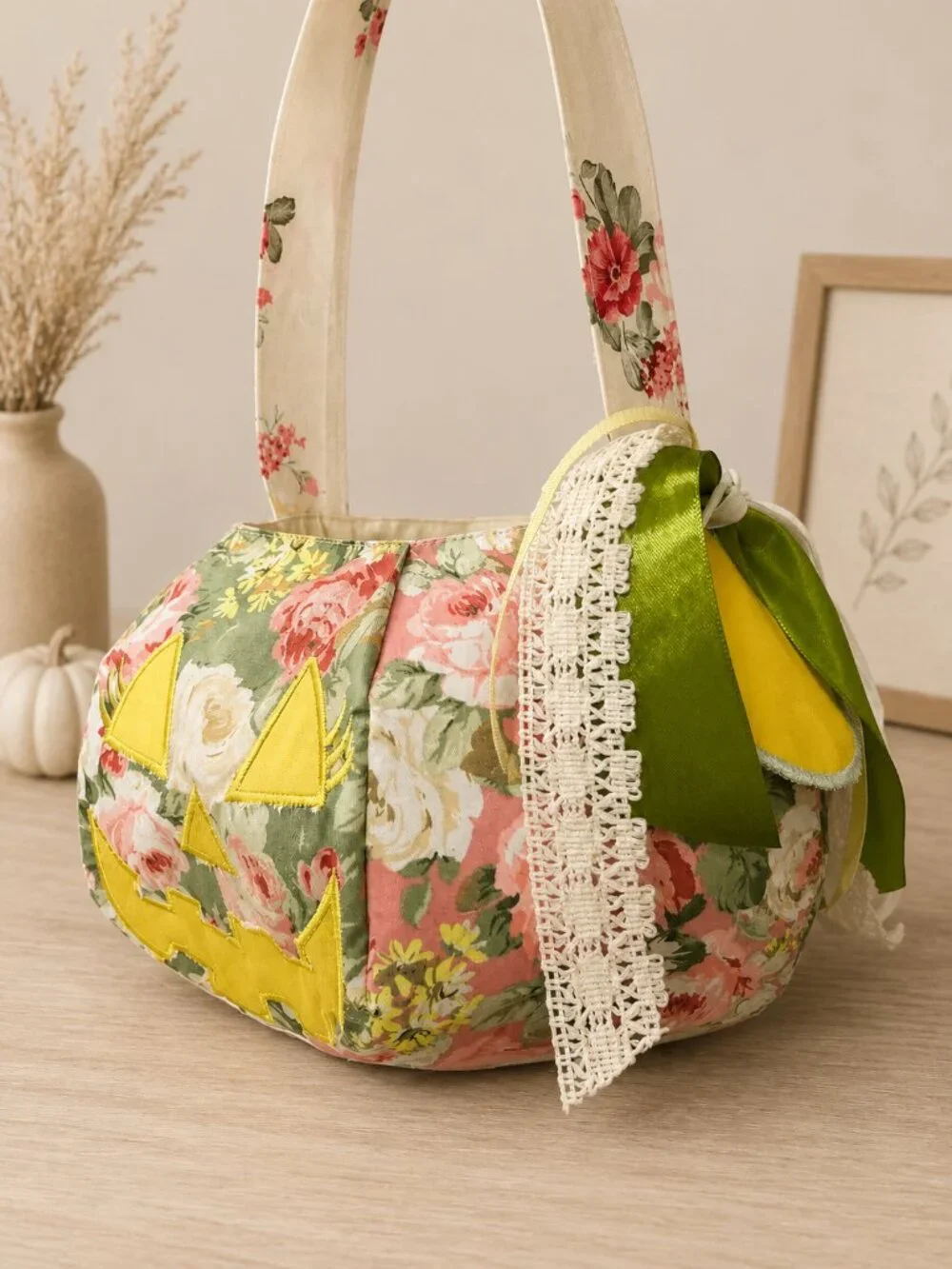 Floral Pumpkin Halloween Trick or Treat Can Bag